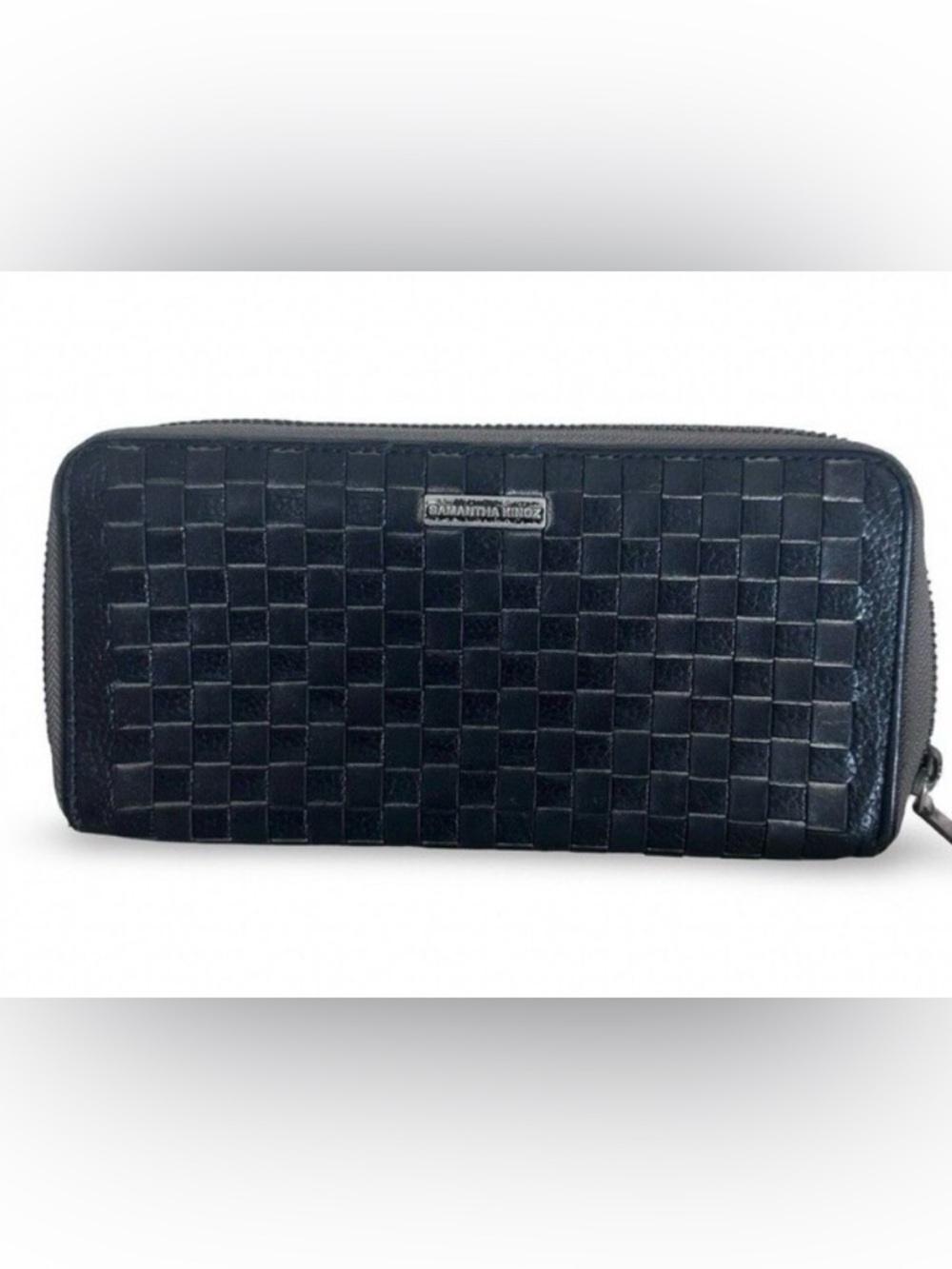🧡Samantha Kingz Black Woven Leather Black Leather Full Size Wallet Minimalist